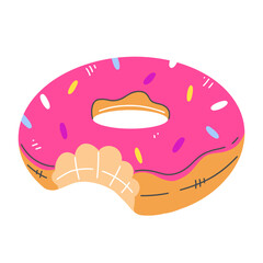 Cute swimming circle donut in cartoon flat style isolated on white background. Vector illustration.