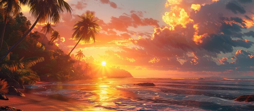 Stunning sunset setting over a tropical beach