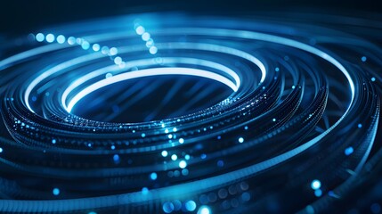 Fototapeta premium Futuristic abstract design featuring blue spiral rings, creating a mesmerizing effect ideal for modern digital backgrounds and tech-inspired visuals.