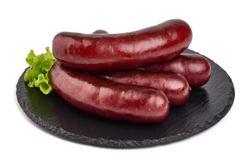 Smoked german sausages, isolated on white background