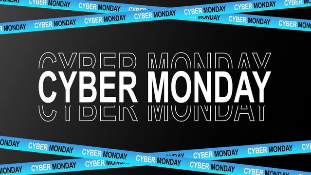Black and blue ribbons for sale. Black Friday, Cyber Monday. Crossed ribbons moving. 4k animation