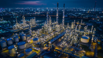 Fototapeta premium Oil refinery from oil industry area, aerial view