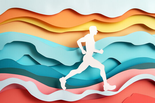 Papercut art illustration sports concept, running