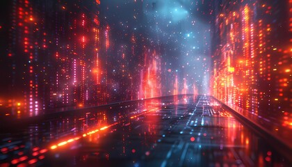 Fototapeta premium Nanotechnology Revolution, A futuristic cityscape powered by nanotechnology, 