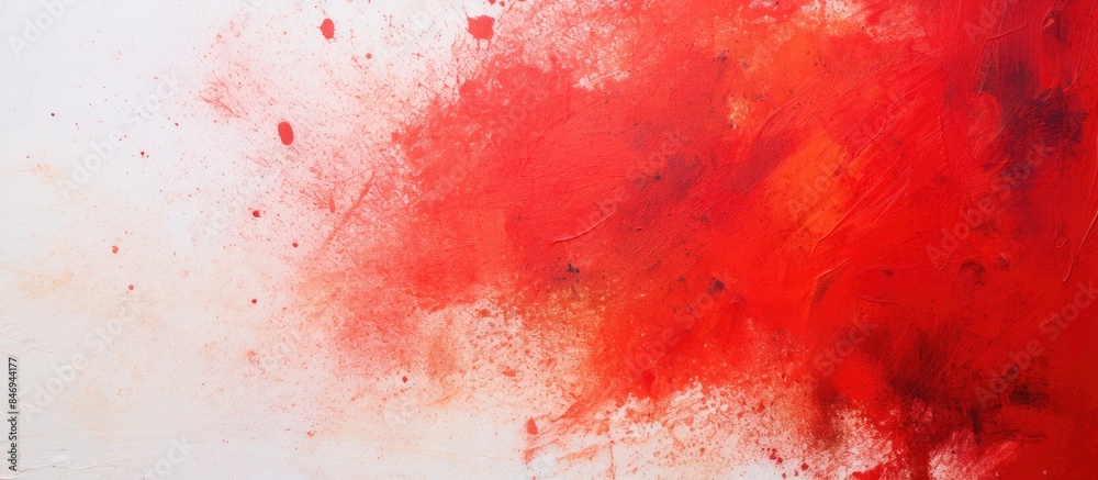 Aufkleber Close-up of a red and white painting featuring a noticeable red paint stain, creating an abstract and vibrant artwork. with copy space image. Place for adding text or design
