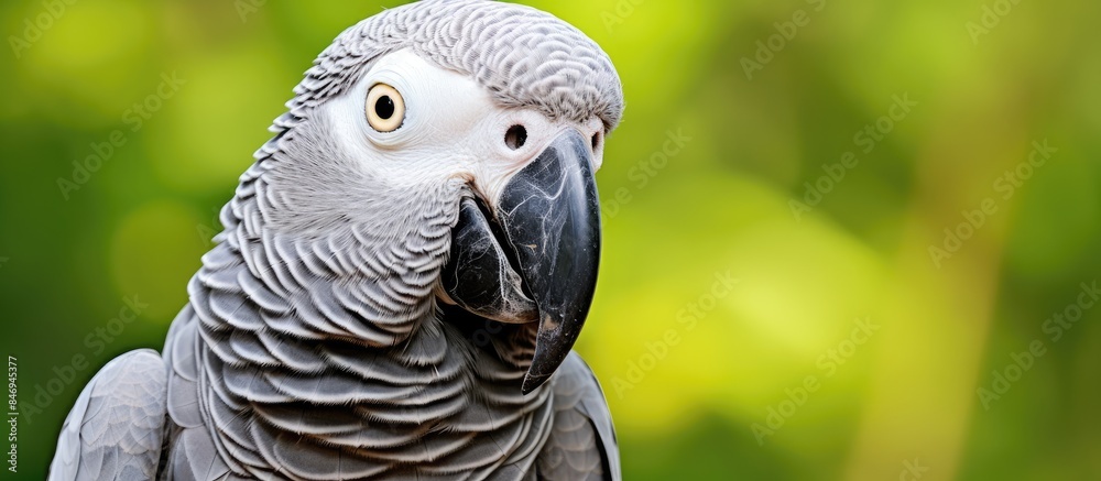 Poster A bird standing gracefully on a branch set against a vibrant green background. with copy space image. Place for adding text or design