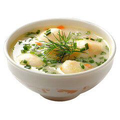 [Transparent Background PNG]Bowl of soup with dumplings and herbs