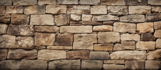 Weathered ancient stone wall providing a textured background set against a dark, somber backdrop. with copy space image. Place for adding text or design