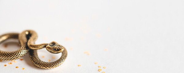 Bronze snake figurine on a white background. The symbol of 2025. Happy Chinese New Year.