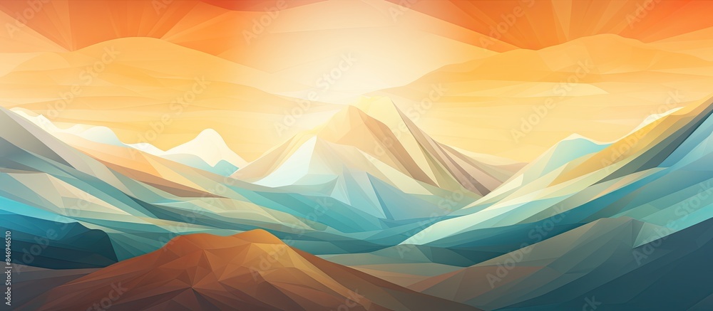 Poster colorful mountain scenery featuring a radiant sun in the background. with copy space image. place fo