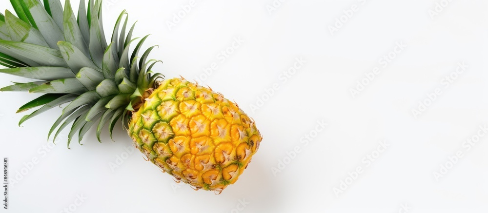 Aufkleber Tropical fruit pineapple isolated on a plain white background, showcasing its vibrant colors and unique texture. with copy space image. Place for adding text or design