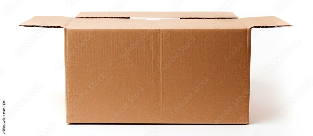 Fototapete Close up view of a cardboard box against a plain white background. with copy space image. Place for adding text or design