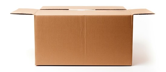 Fototapeta premium Close up view of a cardboard box against a plain white background. with copy space image. Place for adding text or design