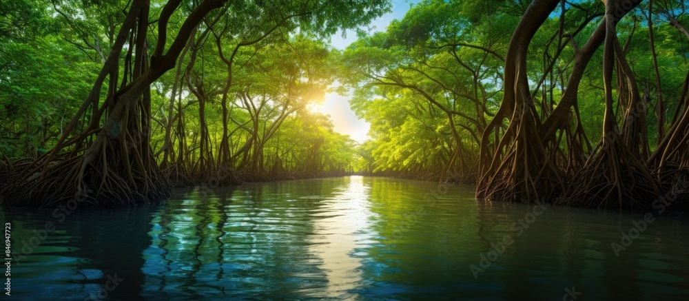 Poster abundant pak nam prasae mangrove forest, covering 6,000 rai, is a thriving ecosystem in the eastern 