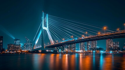 Obraz premium Nighttime View of a Bridge Over a City