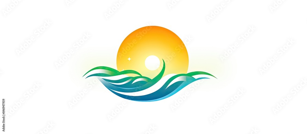Poster Logo featuring a sun and waves in the background, perfect for summer-themed designs. with copy space image. Place for adding text or design