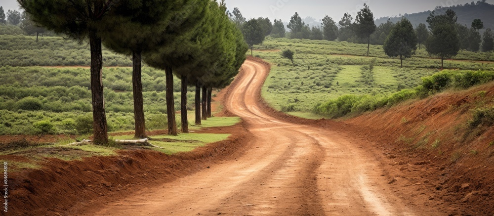 Aufkleber A vehicle with a large tire is seen moving along a dusty path close to a fire, surrounded by trees. with copy space image. Place for adding text or design