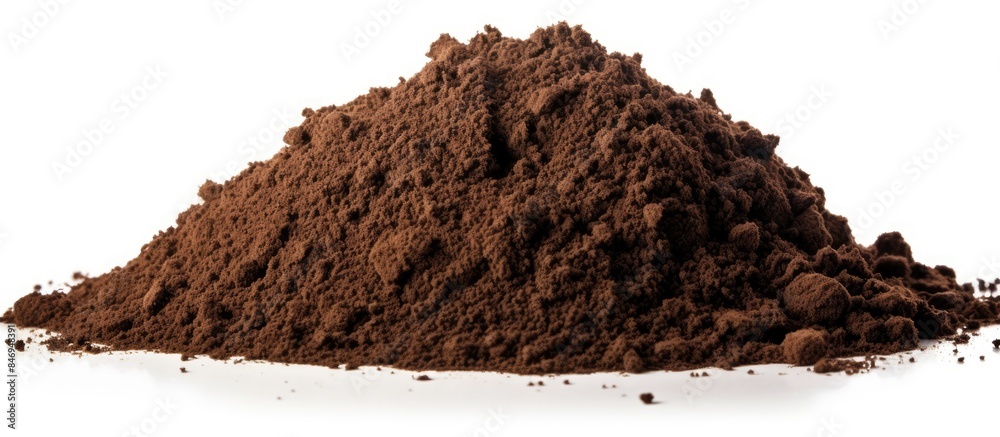 Poster A mound of soil earth resting on a plain white background. with copy space image. Place for adding text or design