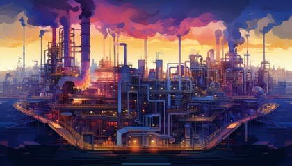 Obraz premium AI in manufacturing, flat design, top view, industry theme, water color, Triadic color scheme