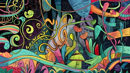 Naklejka premium Eclectic Abstract Background with Doodled Mix Emphasizes a diverse set of styles and elements