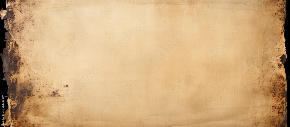 Aufkleber Close-up view of an old paper sheet with a burnt edge, showcasing its aged and worn appearance. with copy space image. Place for adding text or design