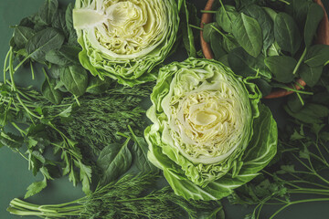 Green vegetables and dark leafy food background as a healthy eating concept of fresh garden produce organically grown as a symbol of health