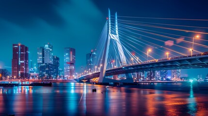 Fototapeta premium Nighttime View of a Bridge and Cityscape