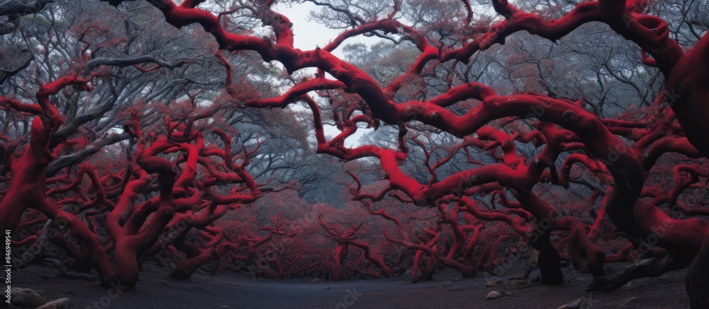 Aufkleber red manzanita tree stands out amidst tangled woodland, with its many branches creating a striking co
