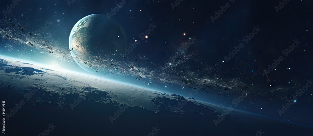 Aufkleber The planet Earth bathed in a brilliant light as seen from outer space, creating a stunning celestial spectacle. with copy space image. Place for adding text or design