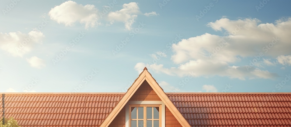 Poster House roof featuring a brown color with a red tile, including a beautiful window. with copy space image. Place for adding text or design