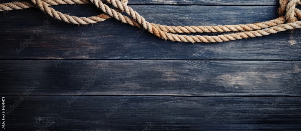 Poster Rope in close-up detail placed on a textured wooden surface. with copy space image. Place for adding text or design