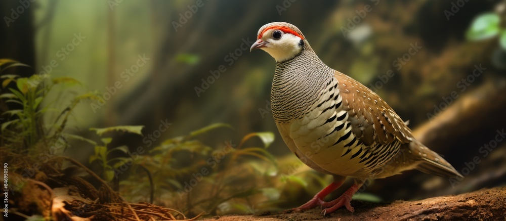Poster a bird is standing on a branch amidst the trees in its natural habitat, exemplifying sabah partridge