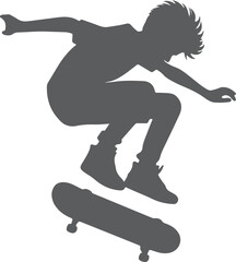Young Boy Skate Boarding Silhouette