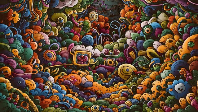 Energetic Abstract Background with Doodled Bursts Emphasizes a feeling of dynamism