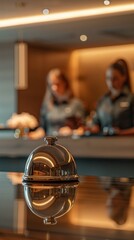 Hotel Reception Desk with Shiny Metallic Service Bell