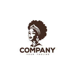 Creative logo design depicting a beautiful afro lady. 