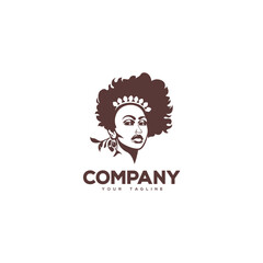 Creative logo design depicting a beautiful afro lady. 