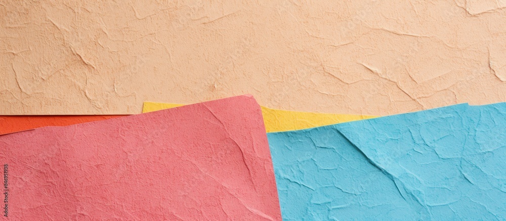 Poster Assorted colored paper sheets displayed neatly on a flat surface. with copy space image. Place for adding text or design