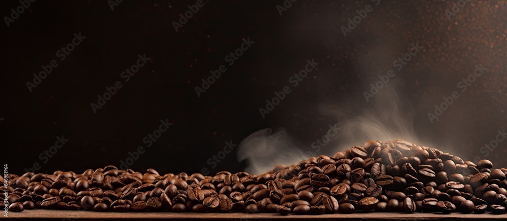 Poster A detailed view of a cluster of coffee beans on a flat surface. with copy space image. Place for adding text or design