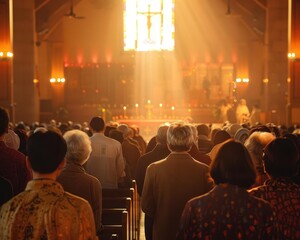 Congregation participating in Maundy Thursday service rituals