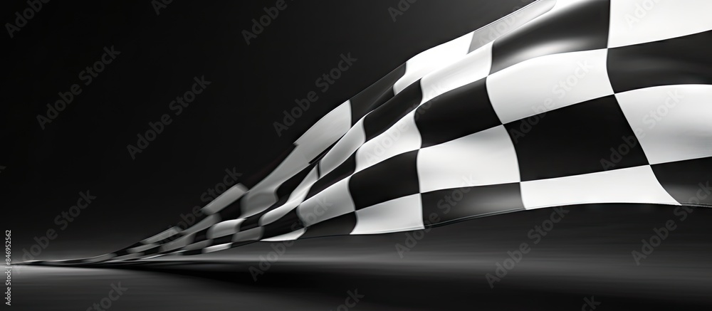 Aufkleber Close-up view of a checkered flag waving in the wind, symbolizing movement and victory on a racing track. with copy space image. Place for adding text or design