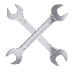 Crossed silver wrenches on transparent background
