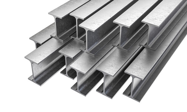 Stack of steel channels on transparent background