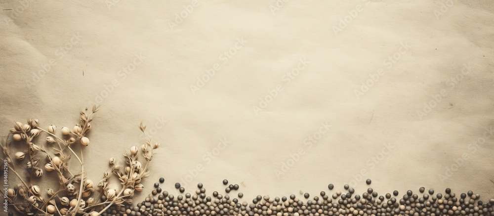 Fototapete assorted dried flowers resting on a sheet of paper, against an old textured surface scattered with l