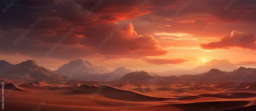 Aufkleber The serene desert landscape captures the essence of a mountainous sunset with clouds in the sky. with copy space image. Place for adding text or design
