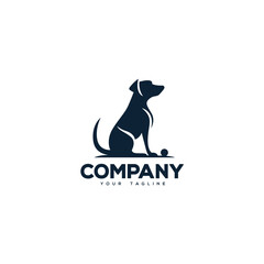 Creative logo design depicting a dog with a ball at his feet. 