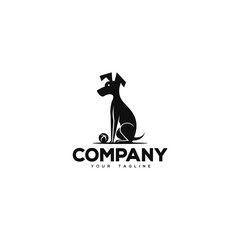 Creative logo design depicting a dog with a ball at his feet. 