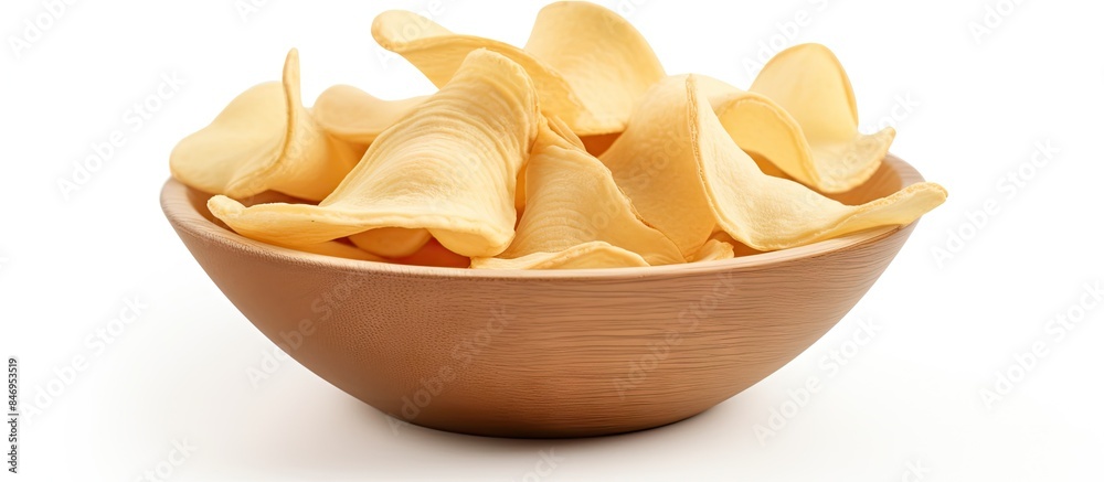 Leinwandbilder a bowl filled with crunchy potato chips displayed against a simple white background. with copy space