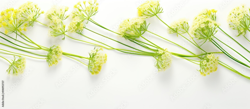 Fototapete fragrant fennel plant in full bloom set against a clean white backdrop. with copy space image. place