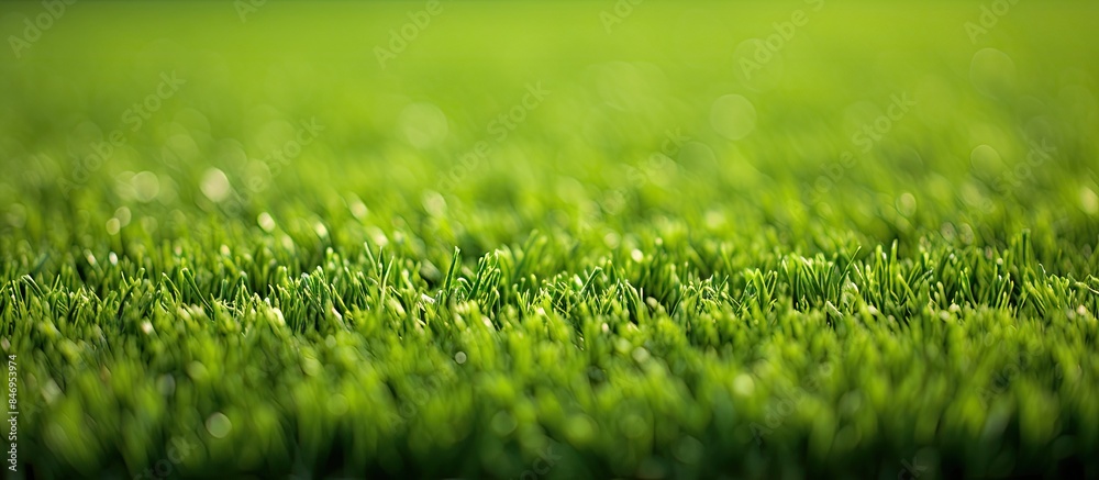 Fototapete lush green grass field seen up close, adorned with delicate water droplets in a natural setting. wit